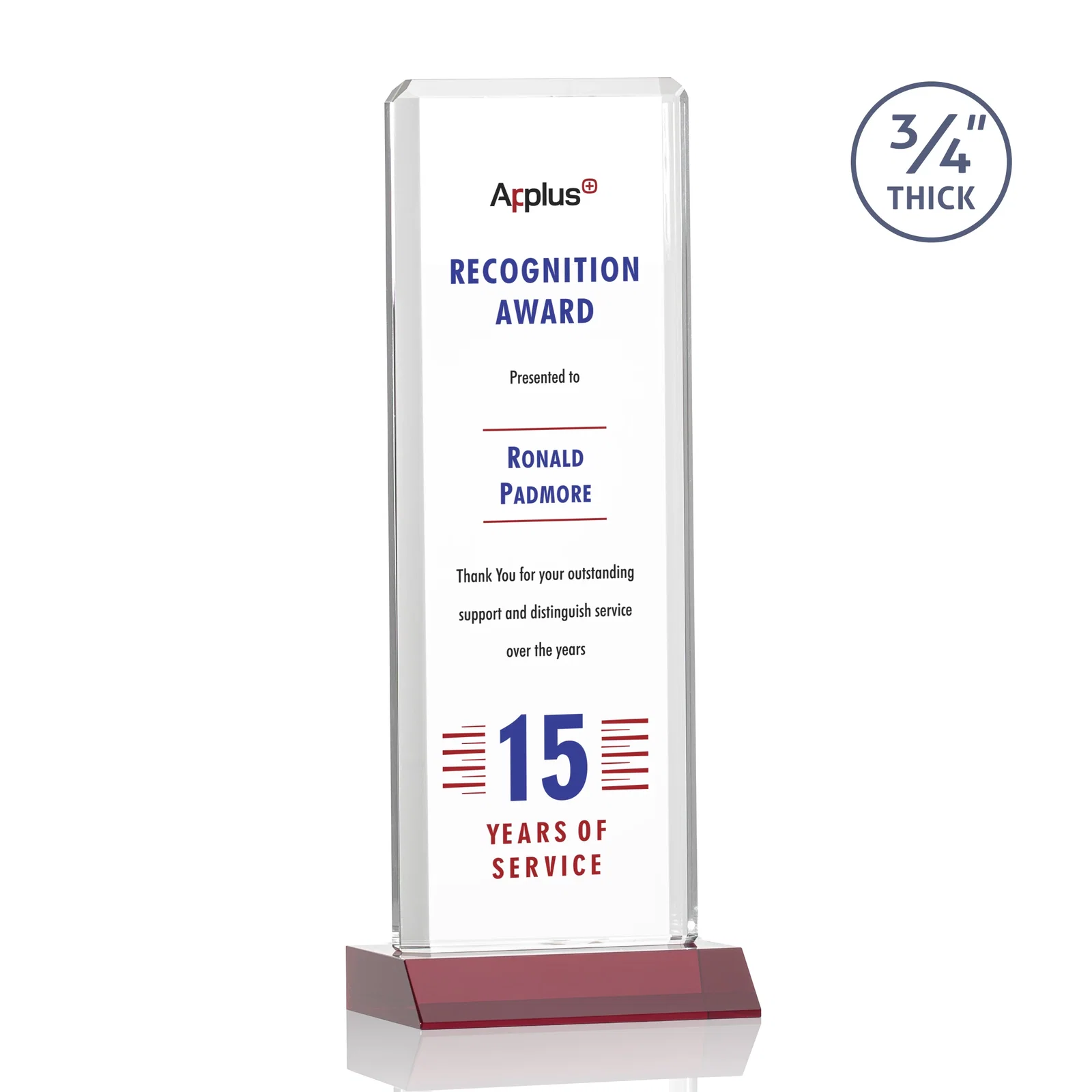 Custom printed Starfire Crystal Vertical Award with Double-Beveled Edges, awards for graduation ceremonies