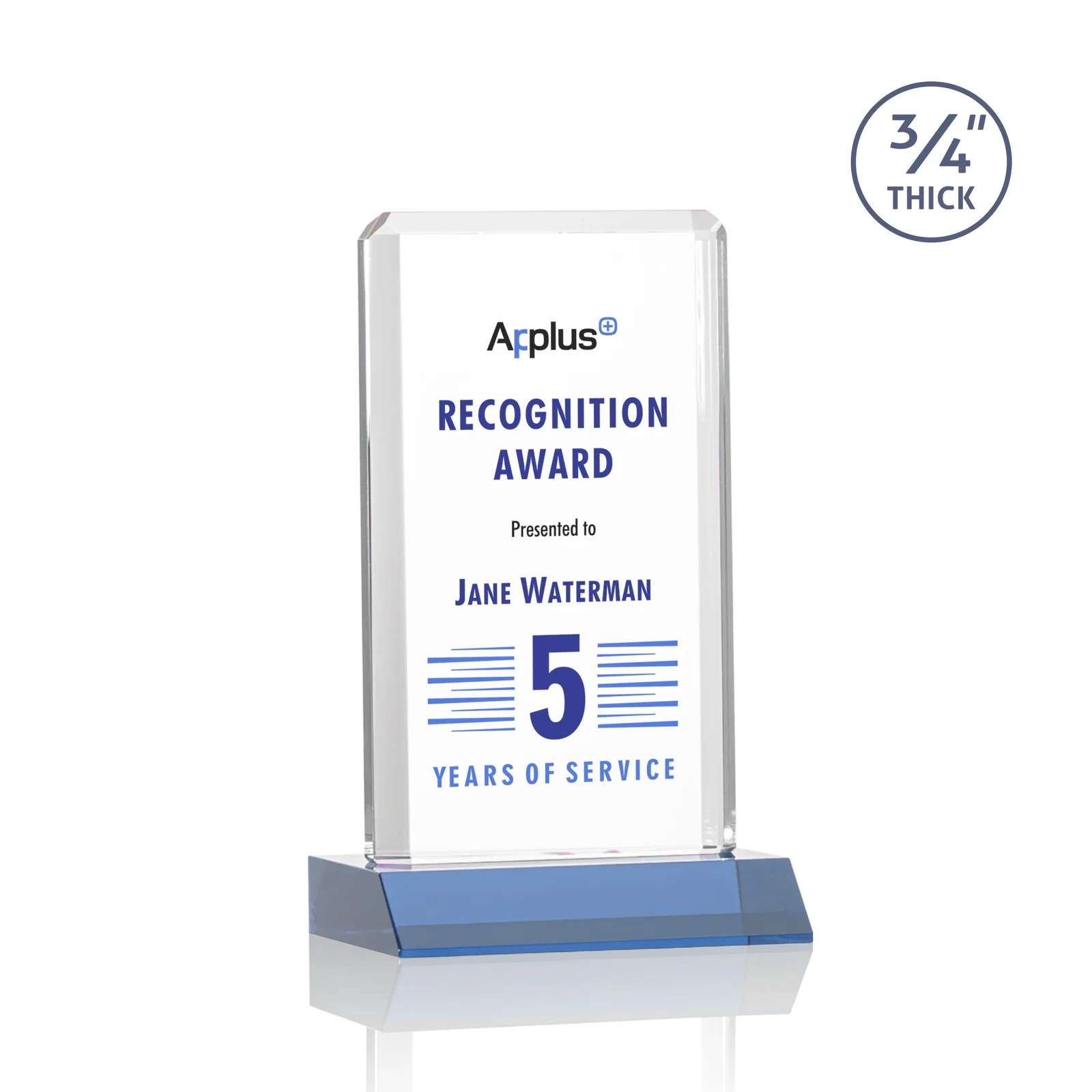 Custom printed Starfire Crystal Vertical Award with Double-Beveled Edges, awards for volunteer appreciation