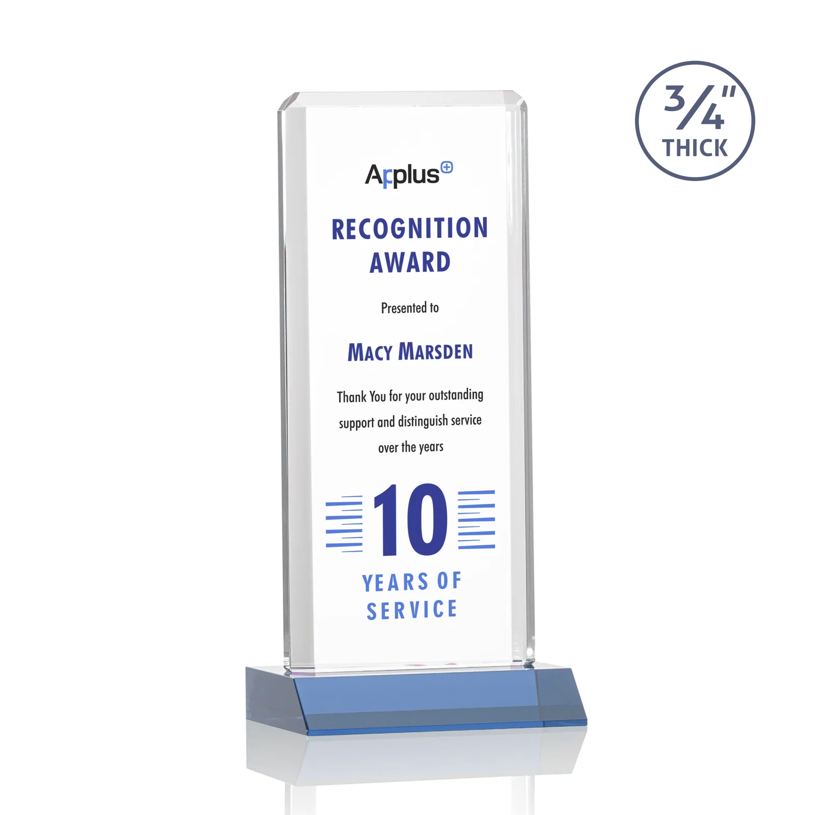 Custom printed Starfire Crystal Vertical Award with Double-Beveled Edges, awards for dealer and partner awards
