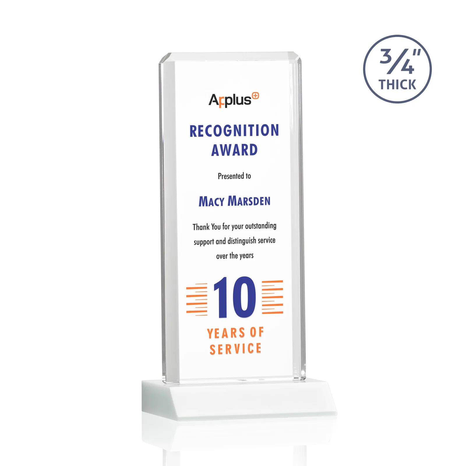 Customized Starfire Crystal Vertical Award with Double-Beveled Edges, awards for service anniversary gifts