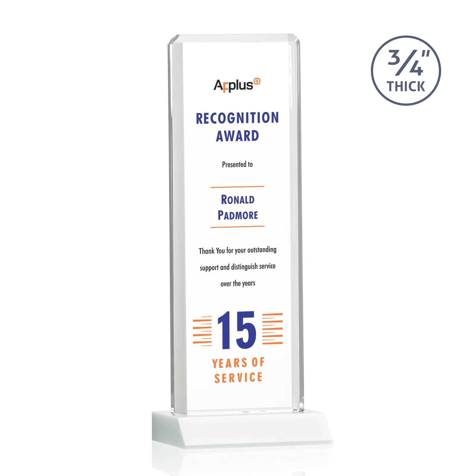 Customized Starfire Crystal Vertical Award with Double-Beveled Edges, awards for sales achievement awards