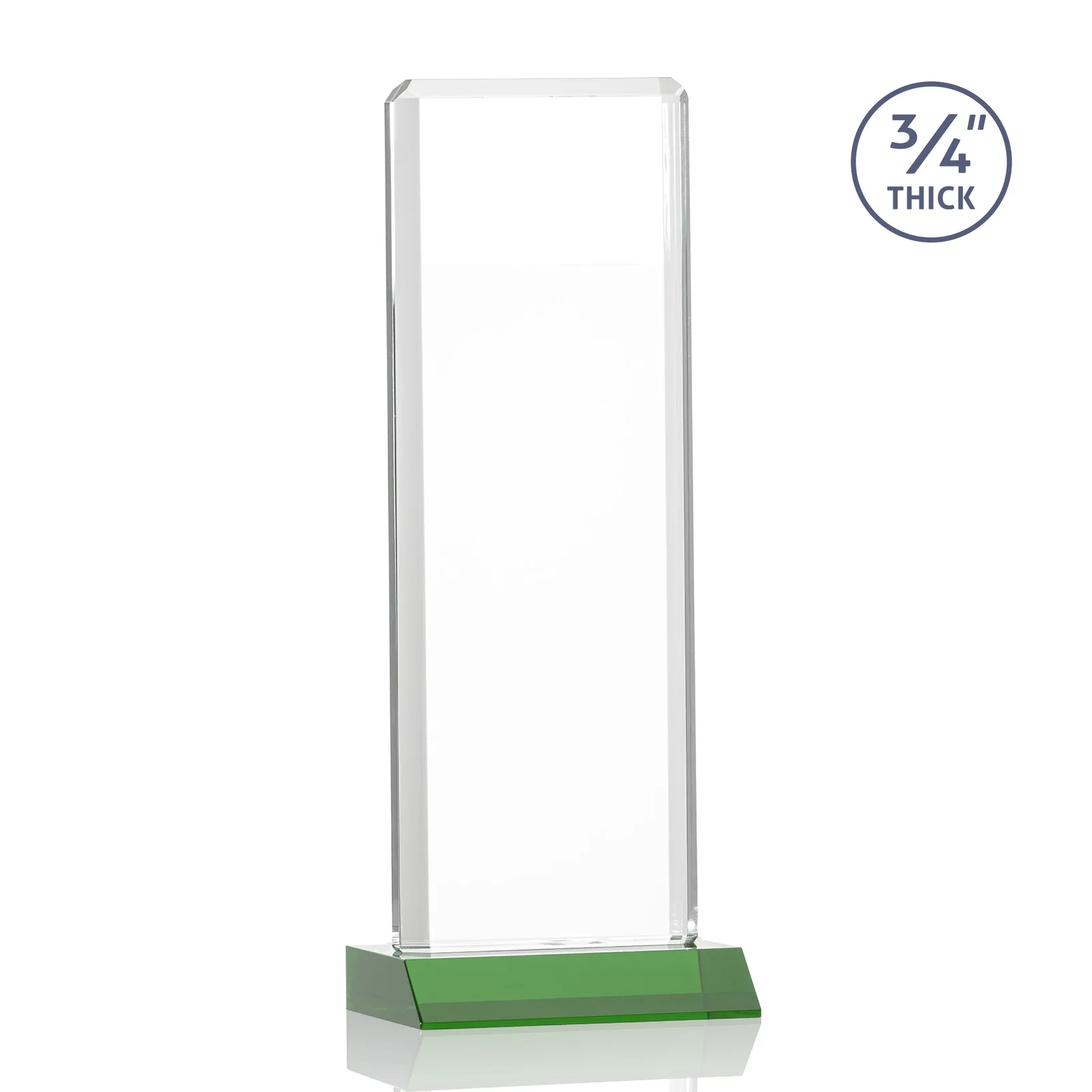 Custom engraved Starfire Crystal Vertical Award with Double-Beveled Edges, awards for employee recognition