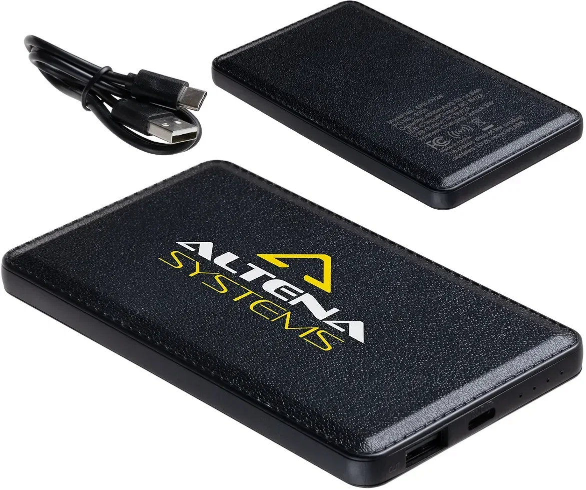 Branded Sovereign recycled-plastic power bank, back view