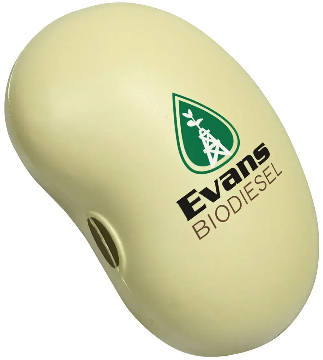 Soybean pod custom stress reliever, branded promotional squeeze toy for agriculture logo giveaways