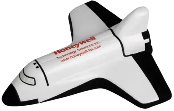 Space shuttle custom stress reliever, branded promotional squeeze toy for aerospace logo giveaways