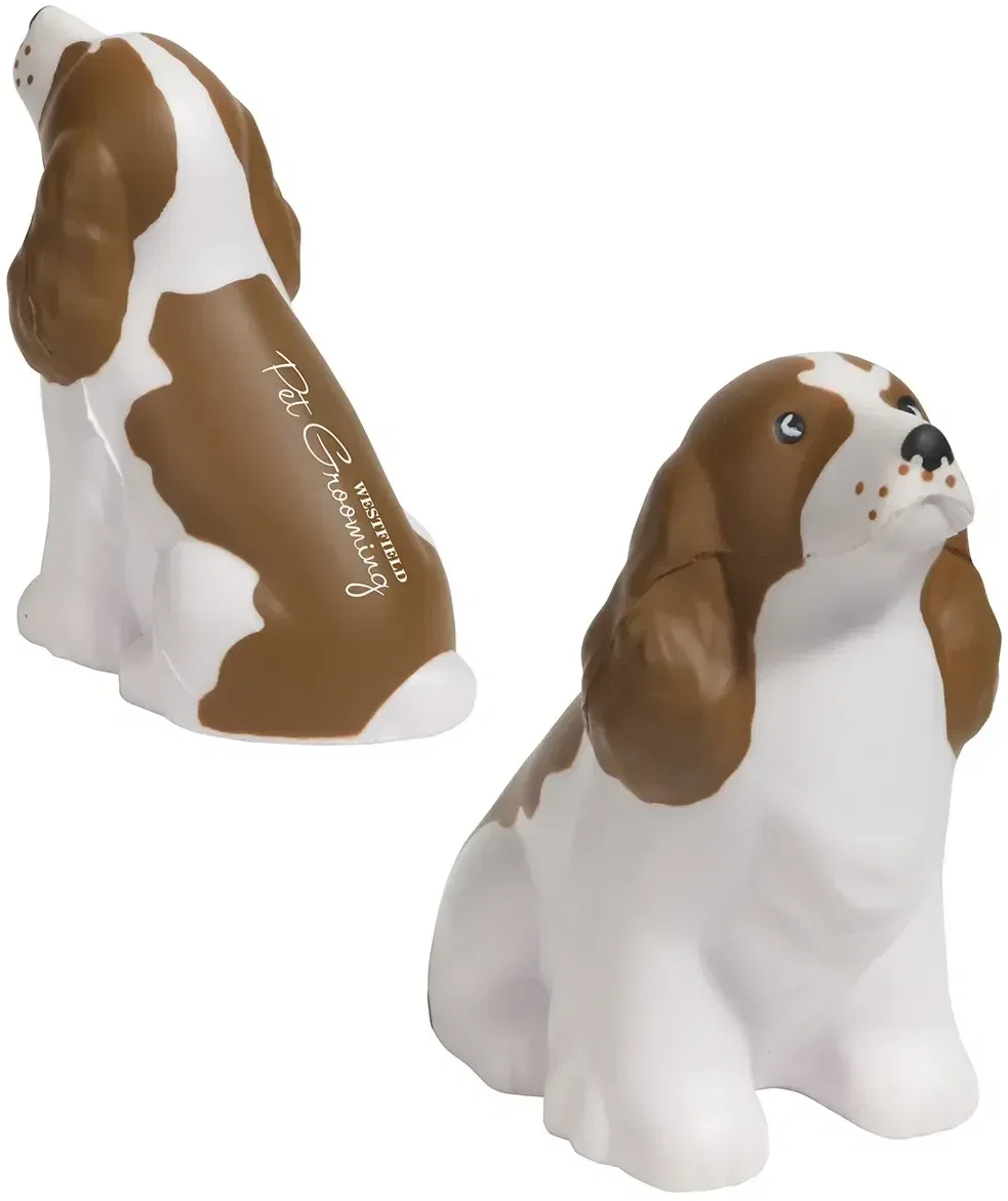 Custom Spaniel Stress Reliever, branded spaniel dog squeeze toy for vet clinics and pet brands, promotional desk gift