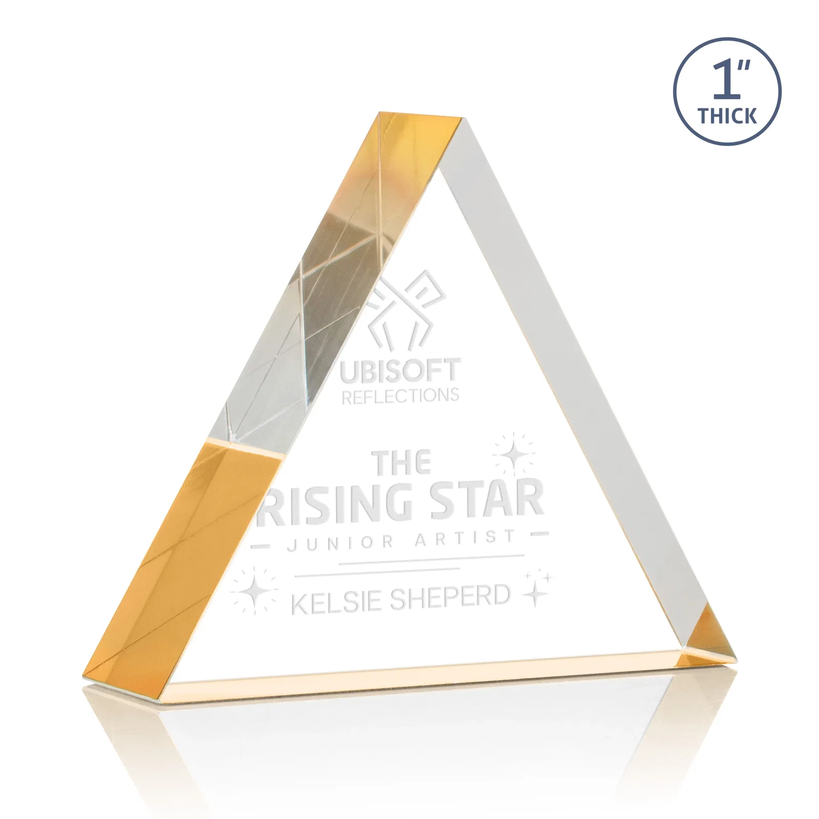 Custom One-Inch-Thick Acrylic Triangle Desk Award for volunteer appreciation