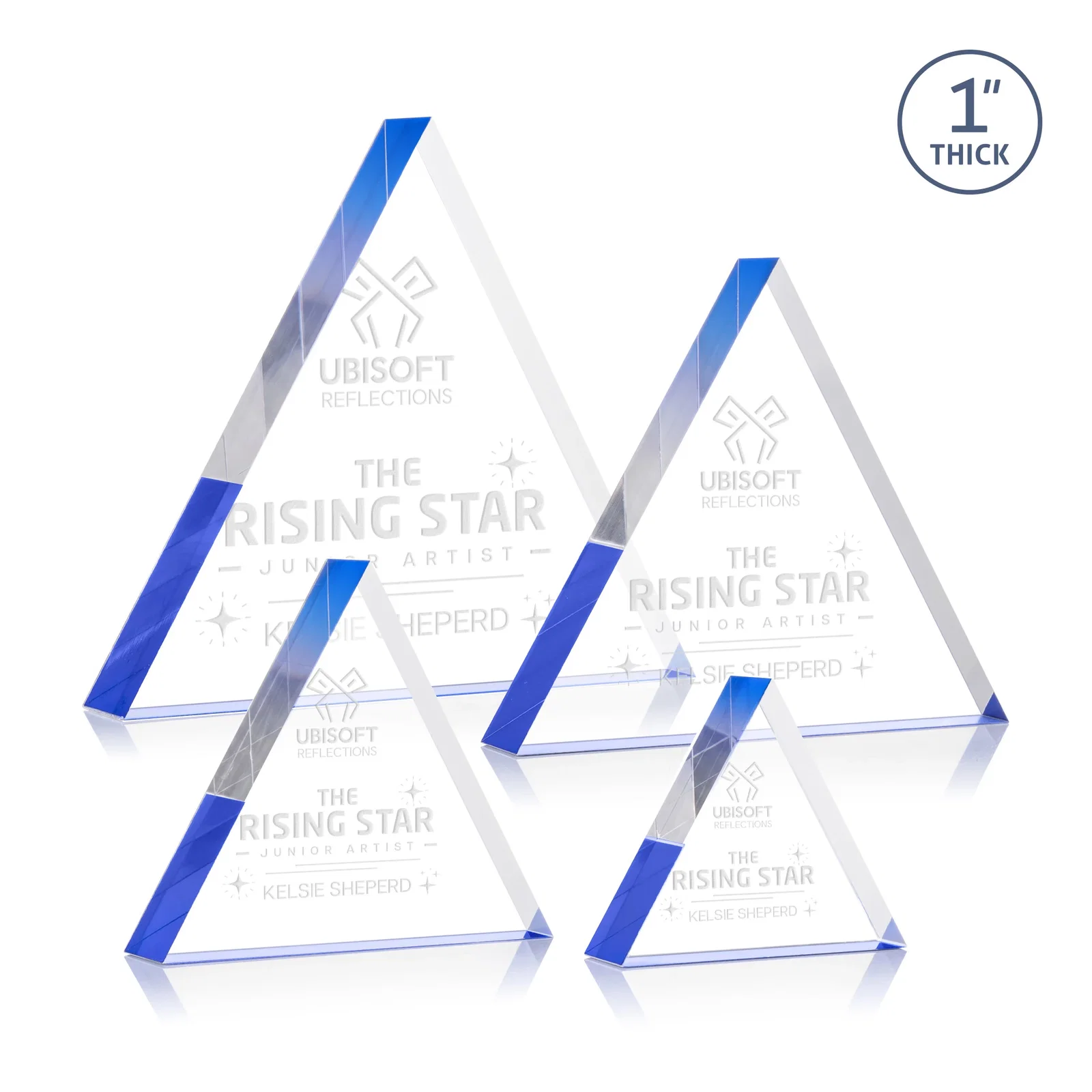 Personalized One-Inch-Thick Acrylic Triangle Desk Award for employee recognition