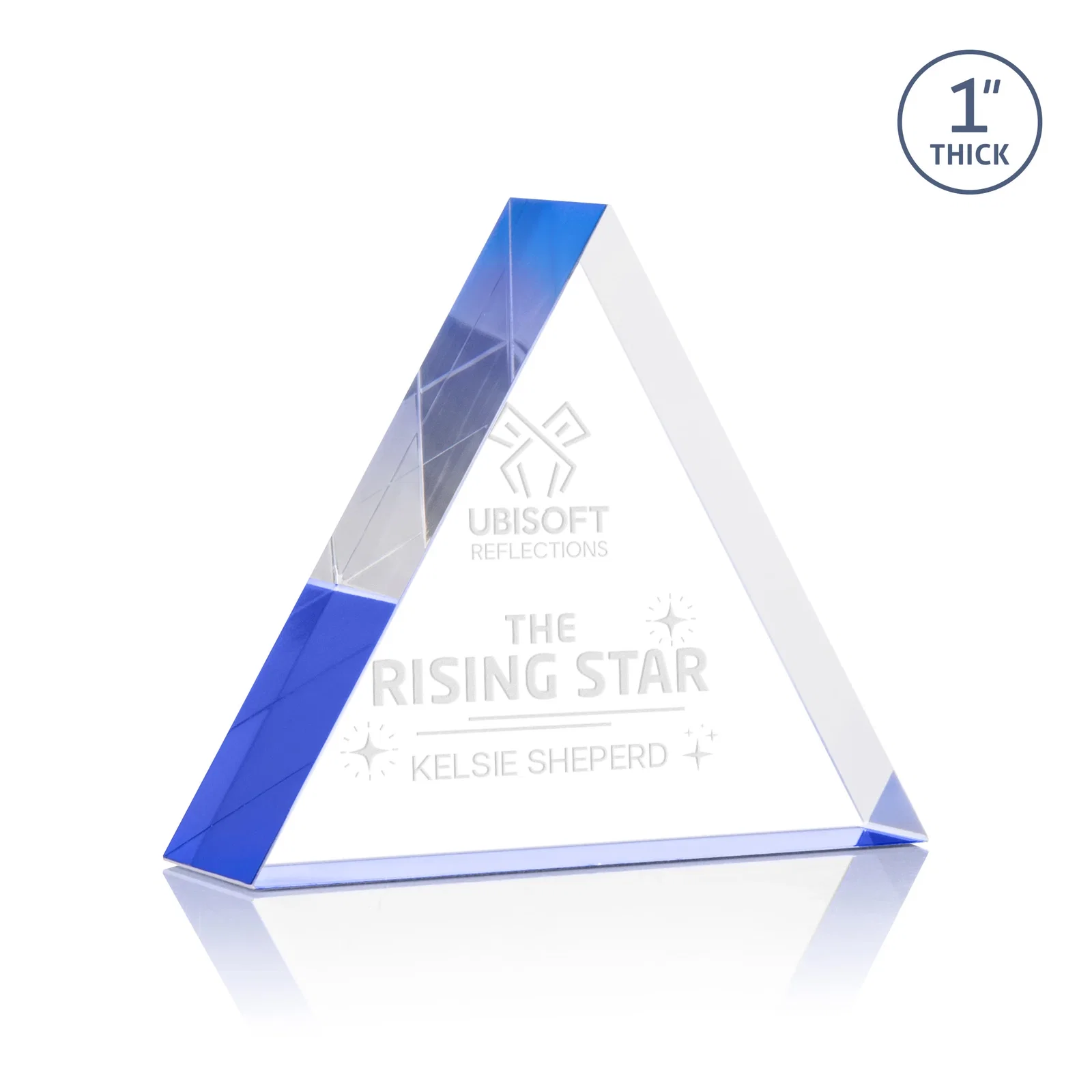 Personalized One-Inch-Thick Acrylic Triangle Desk Award for corporate award ceremonies