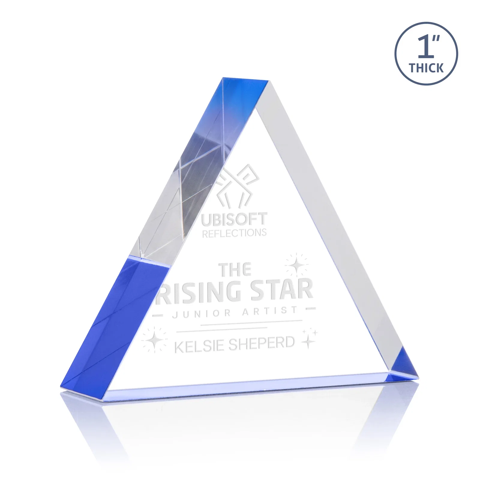 Personalized One-Inch-Thick Acrylic Triangle Desk Award for service anniversary gifts