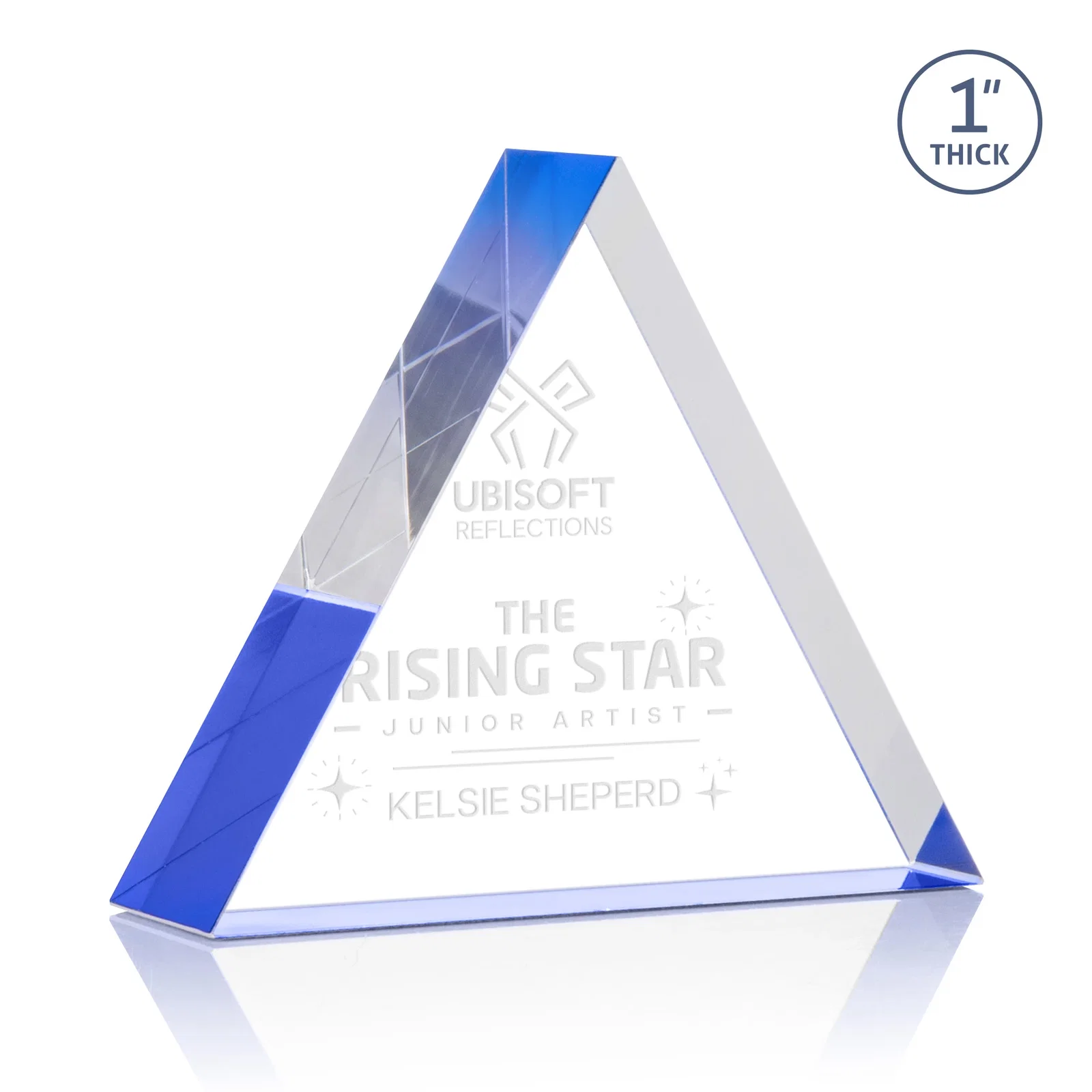 Personalized One-Inch-Thick Acrylic Triangle Desk Award for sales achievement awards