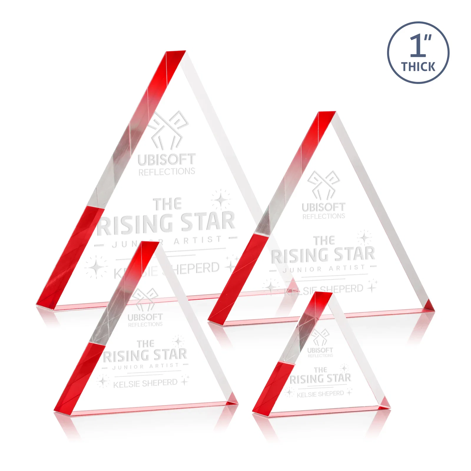 Personalized One-Inch-Thick Acrylic Triangle Desk Award for donor appreciation