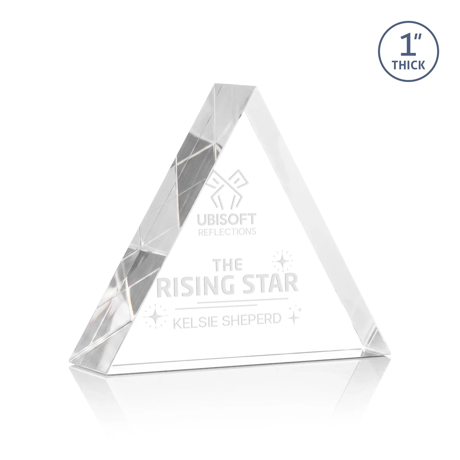 Custom One-Inch-Thick Acrylic Triangle Desk Award for corporate award ceremonies