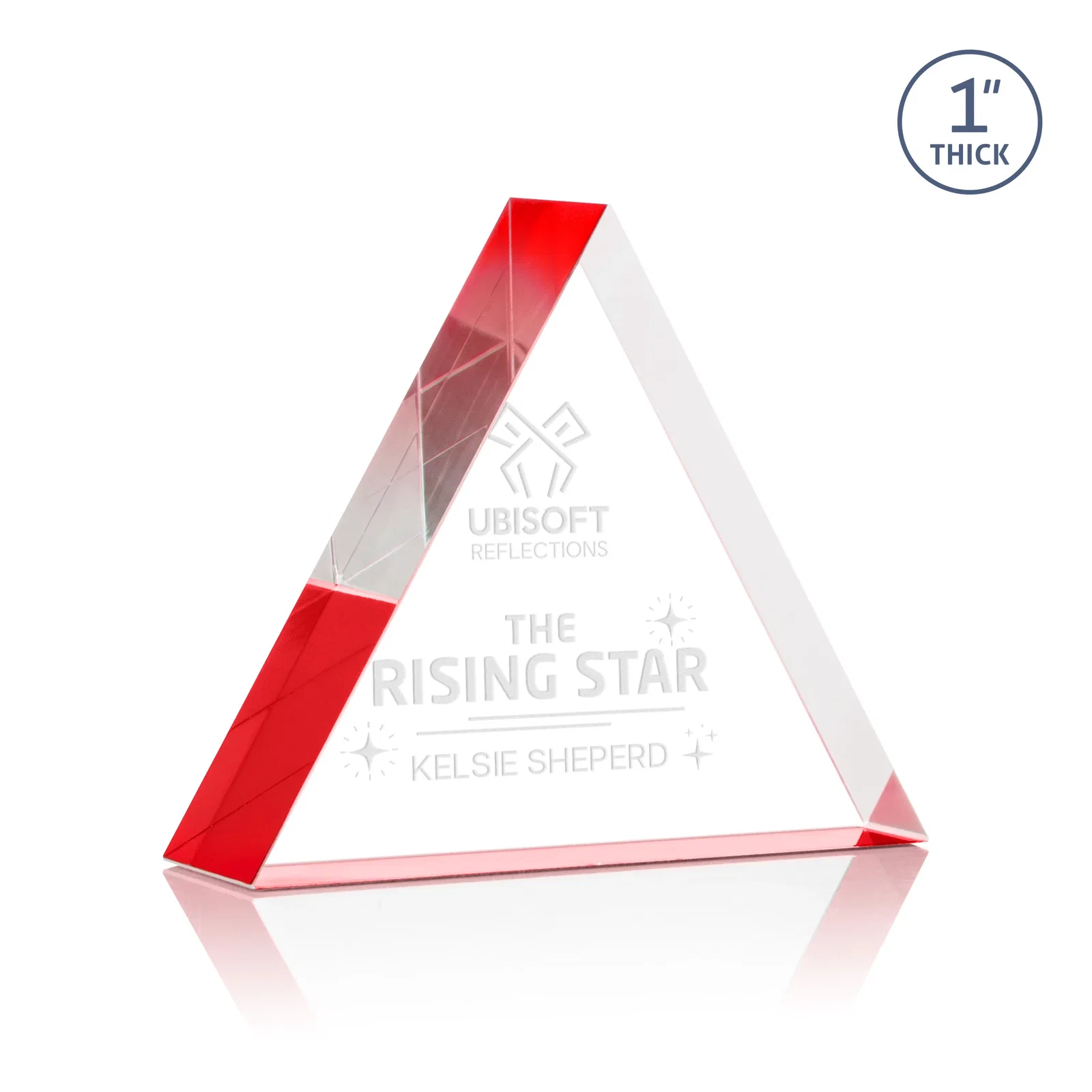 Personalized One-Inch-Thick Acrylic Triangle Desk Award for graduation ceremonies