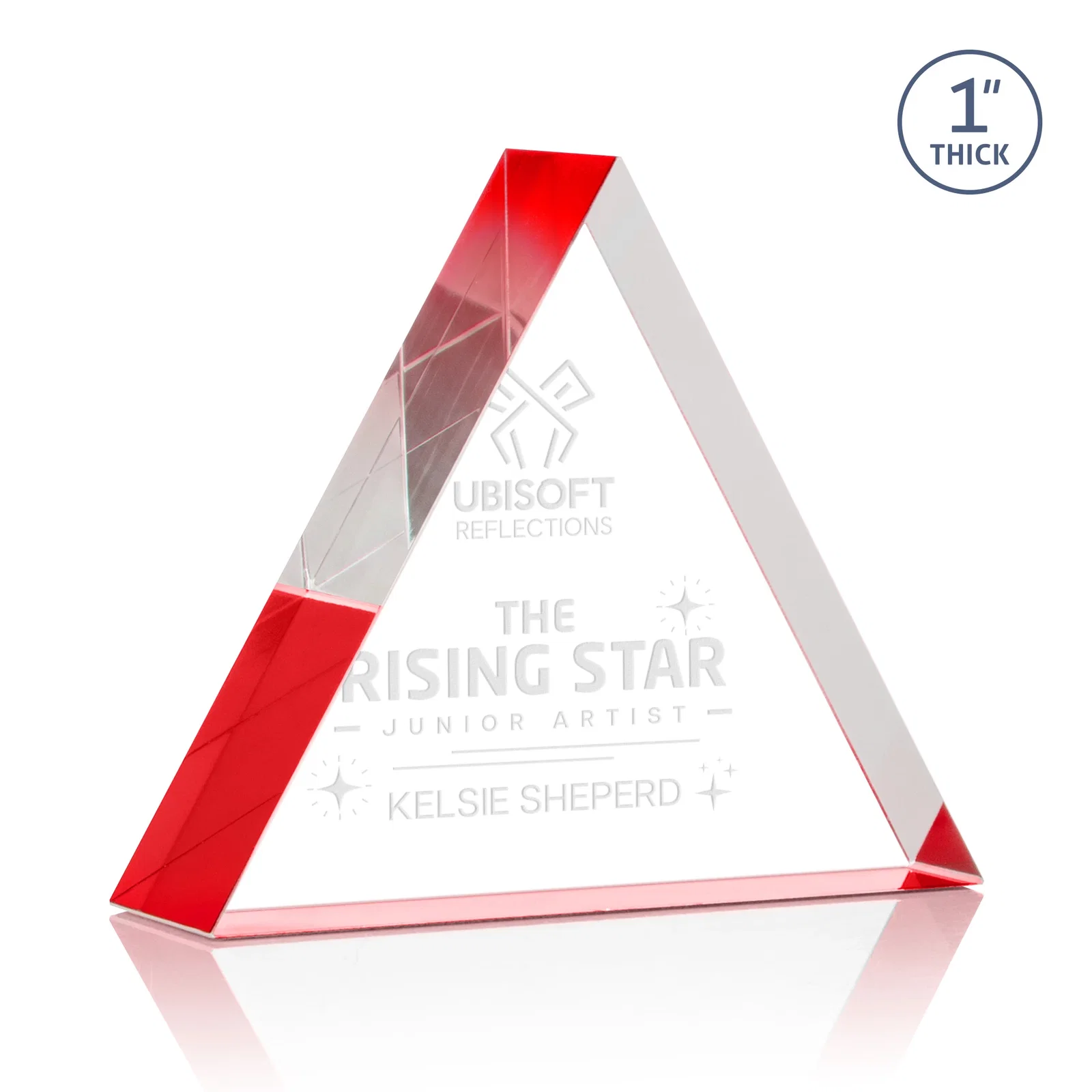 Personalized One-Inch-Thick Acrylic Triangle Desk Award for volunteer appreciation