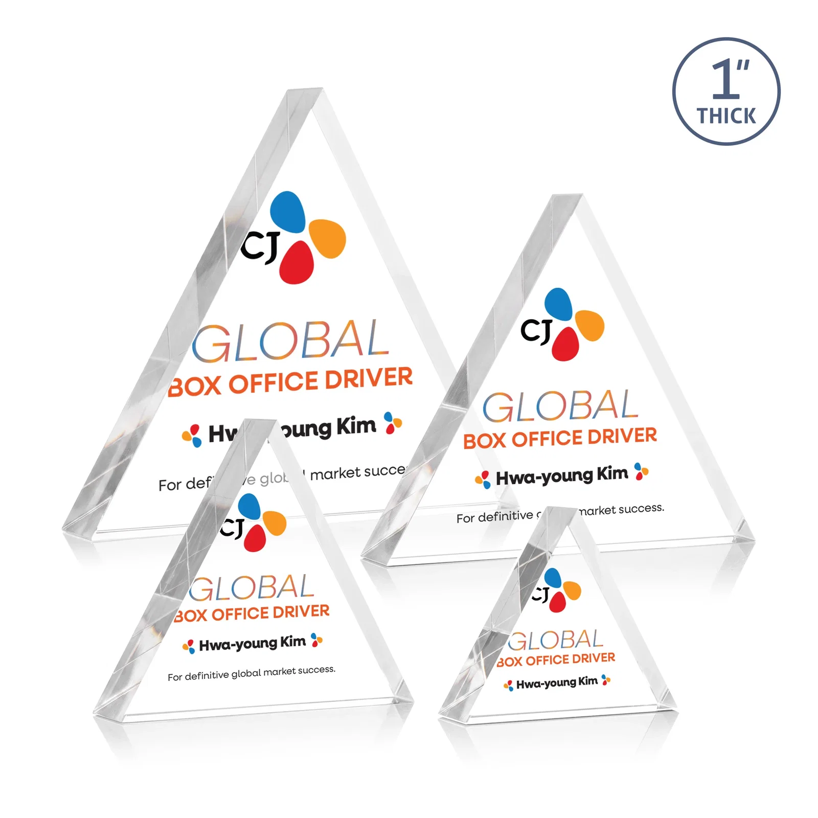 Promotional One-Inch-Thick Acrylic Triangle Desk Award for employee recognition