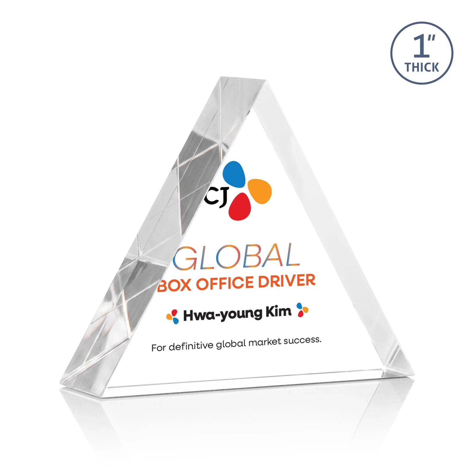 Promotional One-Inch-Thick Acrylic Triangle Desk Award for service anniversary gifts
