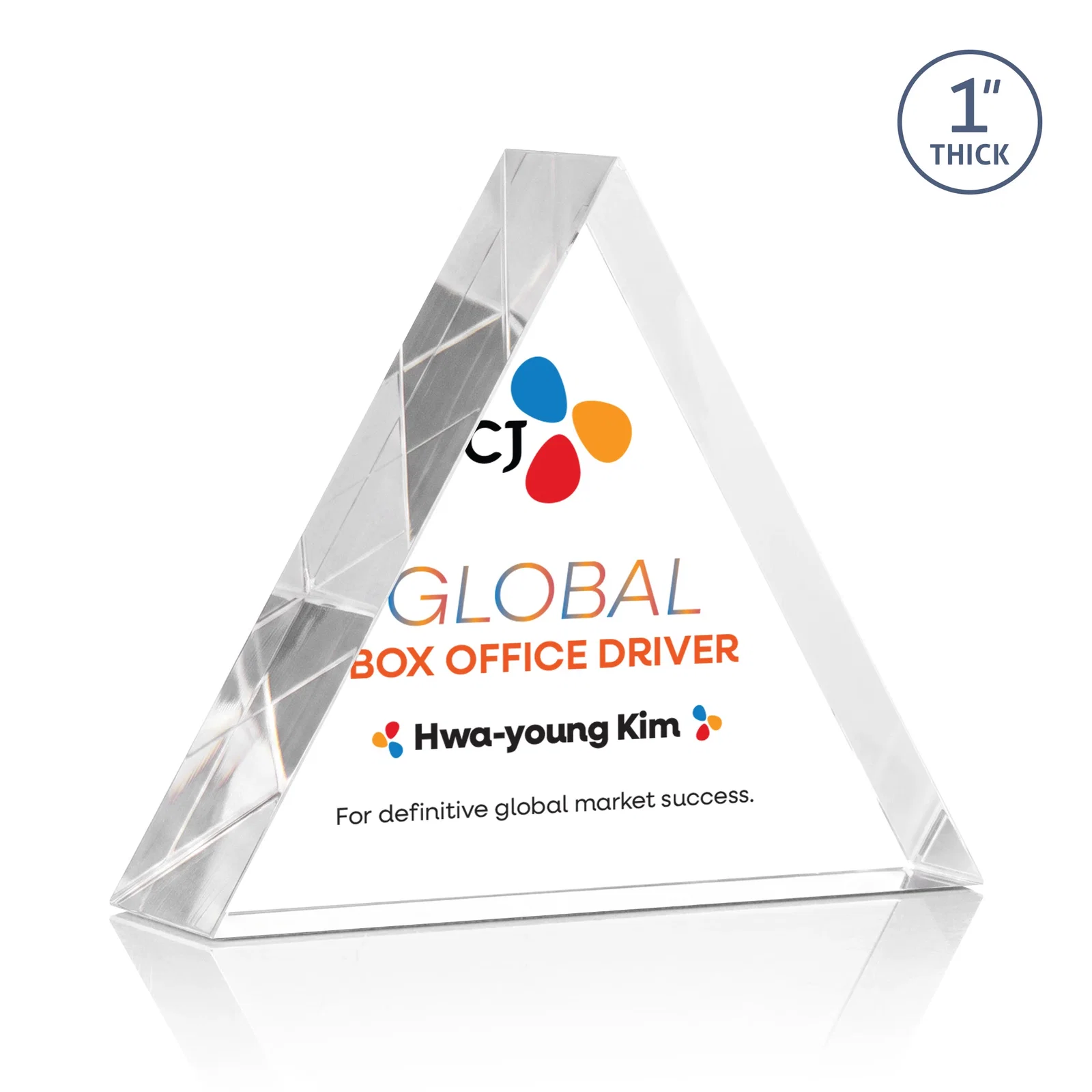 Promotional One-Inch-Thick Acrylic Triangle Desk Award for sales achievement awards