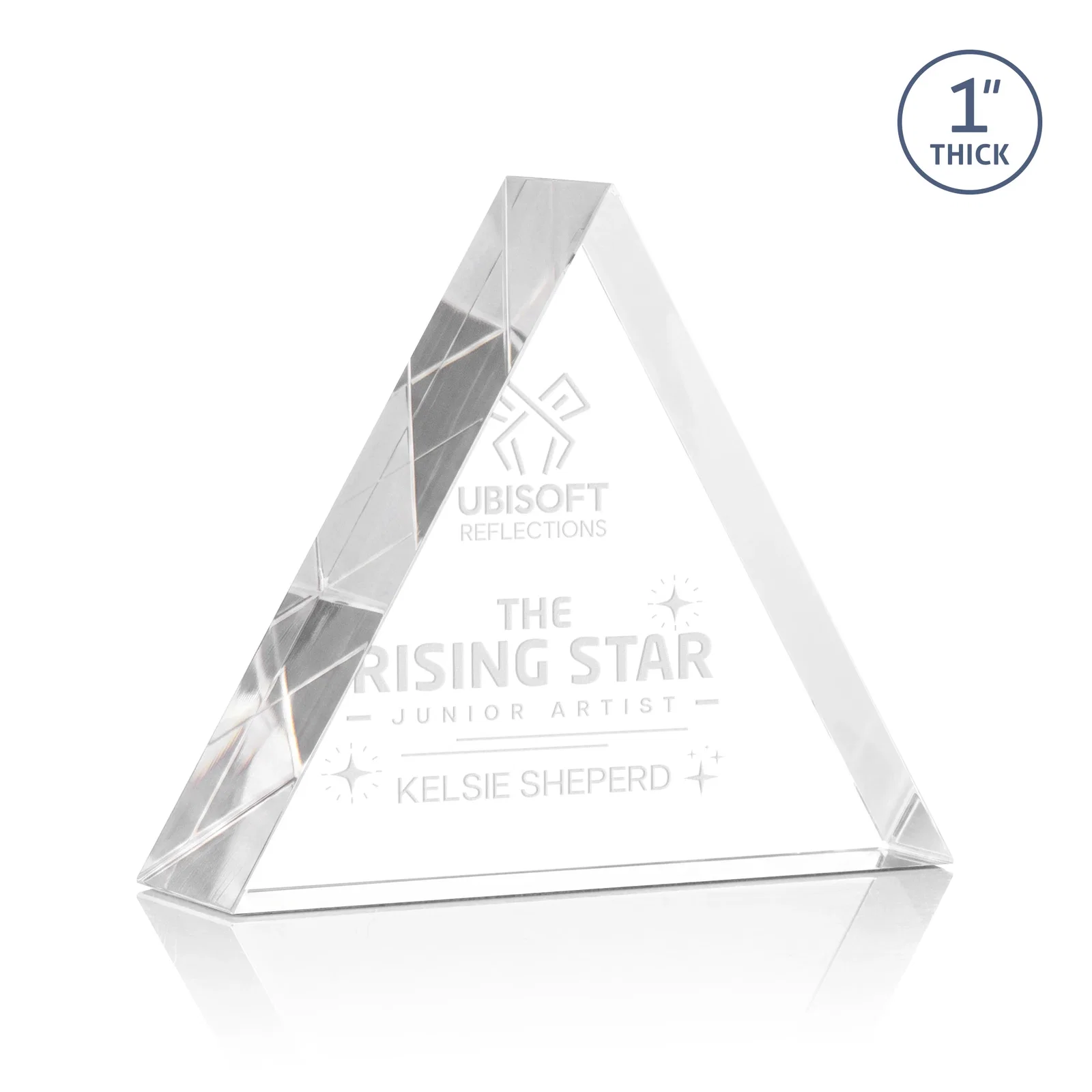 Custom One-Inch-Thick Acrylic Triangle Desk Award for service anniversary gifts
