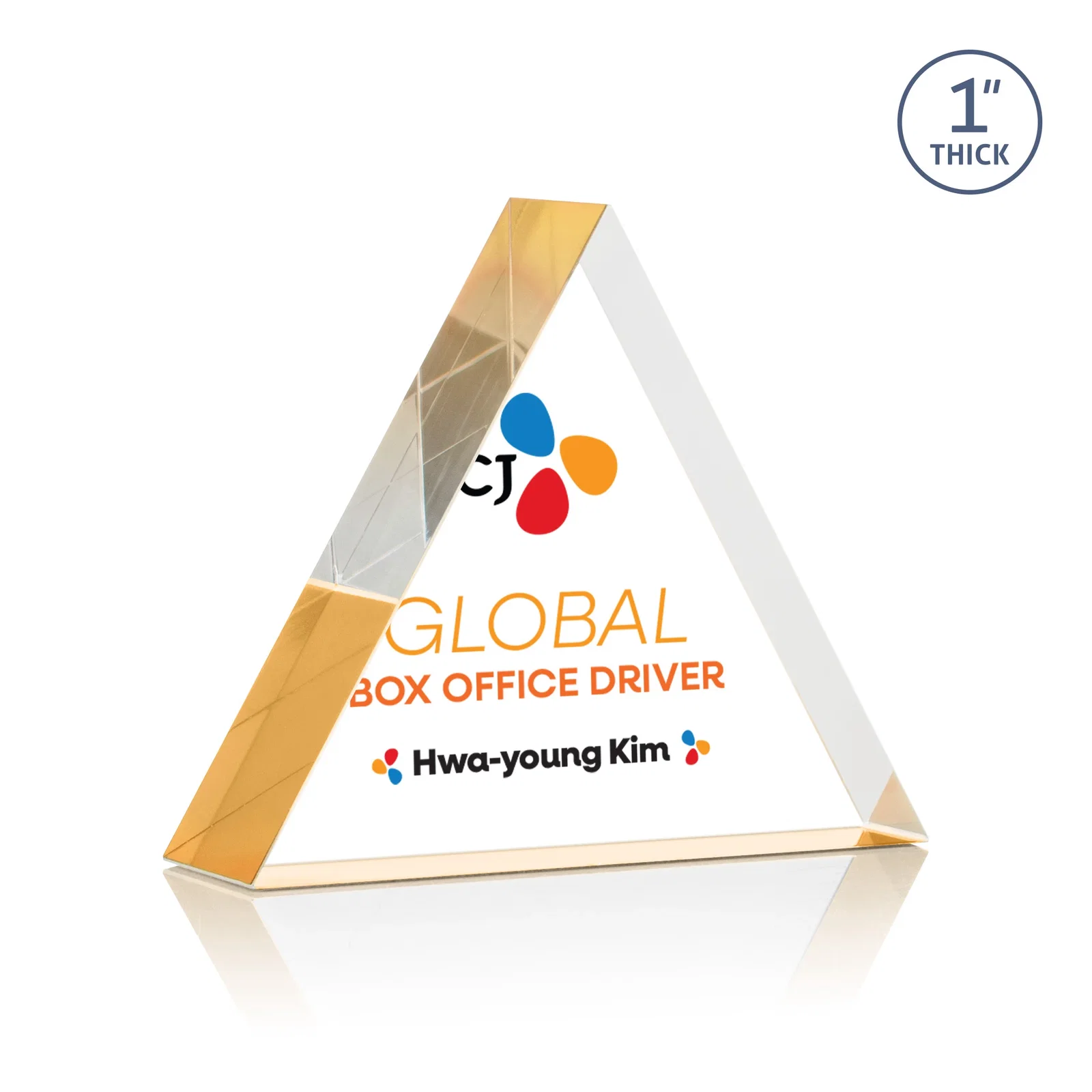 Promotional One-Inch-Thick Acrylic Triangle Desk Award for graduation ceremonies