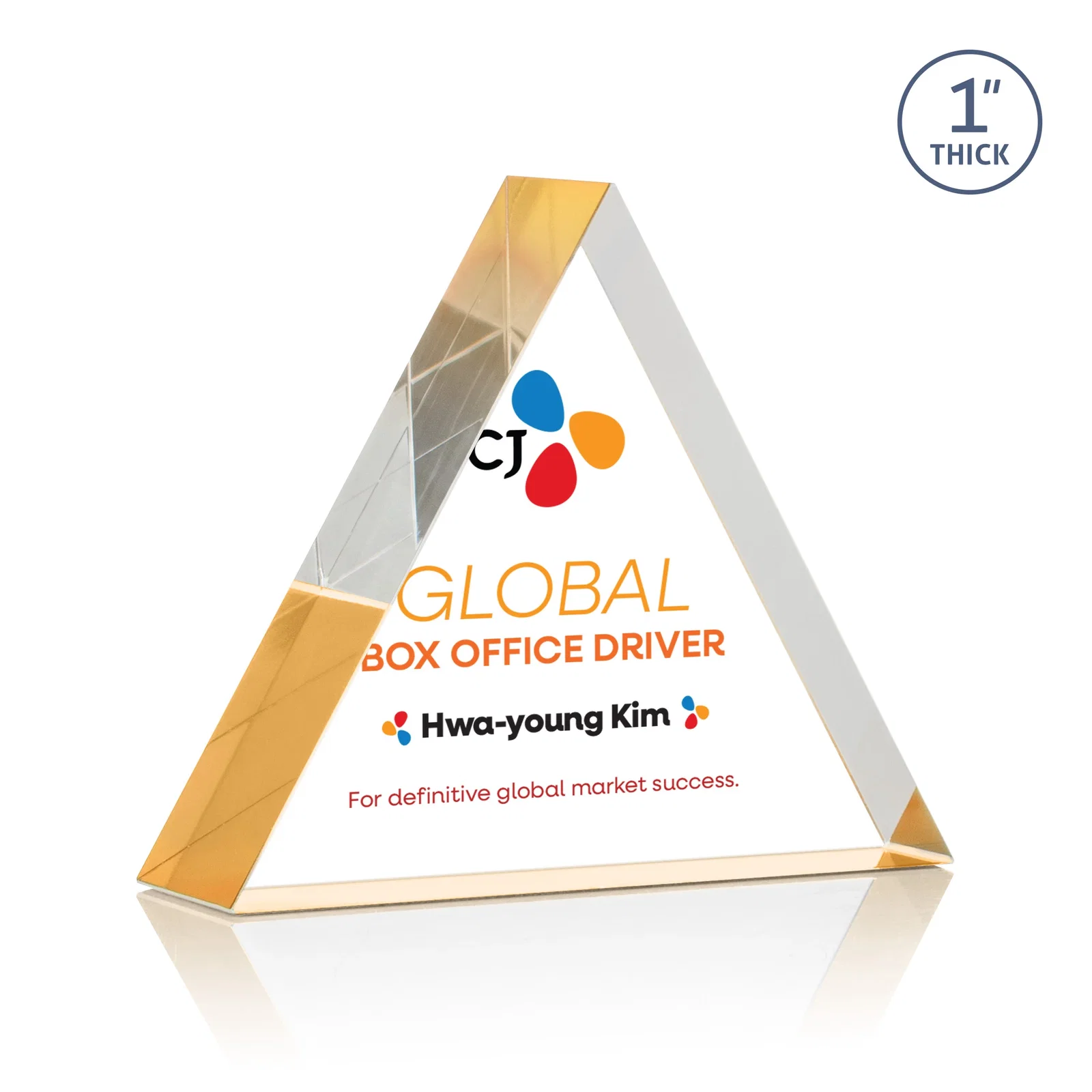 Promotional One-Inch-Thick Acrylic Triangle Desk Award for safety achievement programs
