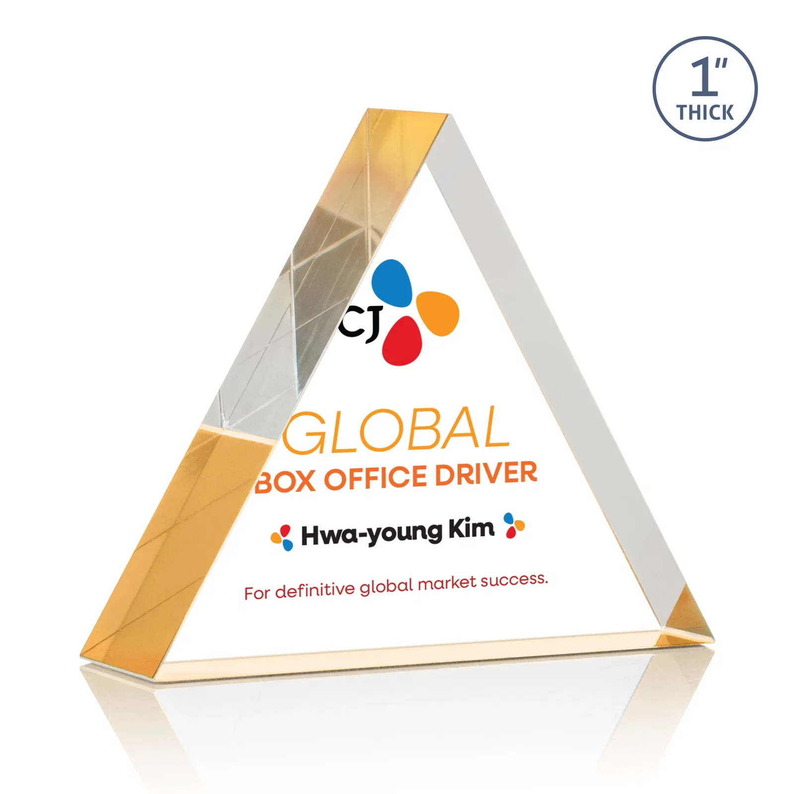 Promotional One-Inch-Thick Acrylic Triangle Desk Award for volunteer appreciation