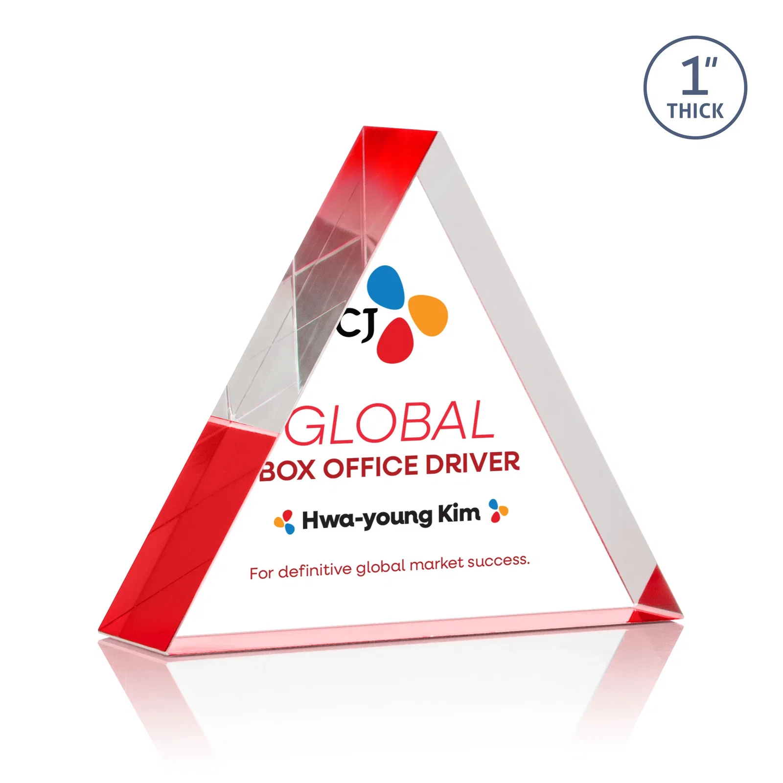Branded One-Inch-Thick Acrylic Triangle Desk Award for safety achievement programs