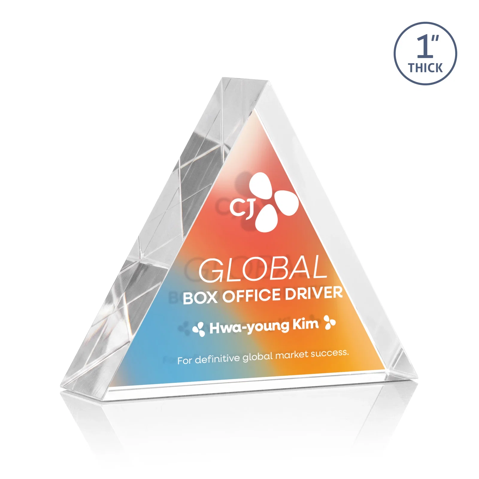 Custom printed One-Inch-Thick Acrylic Triangle Desk Award for service anniversary gifts