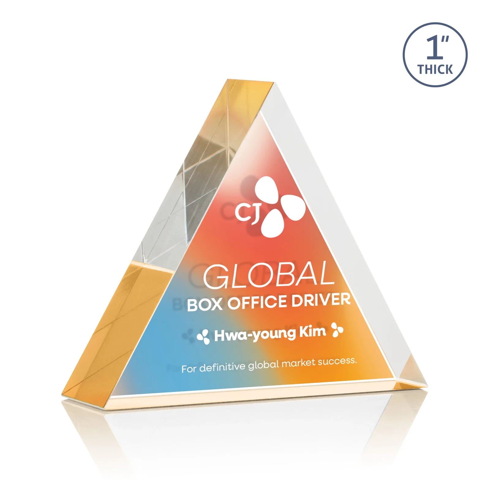 Custom printed One-Inch-Thick Acrylic Triangle Desk Award for safety achievement programs