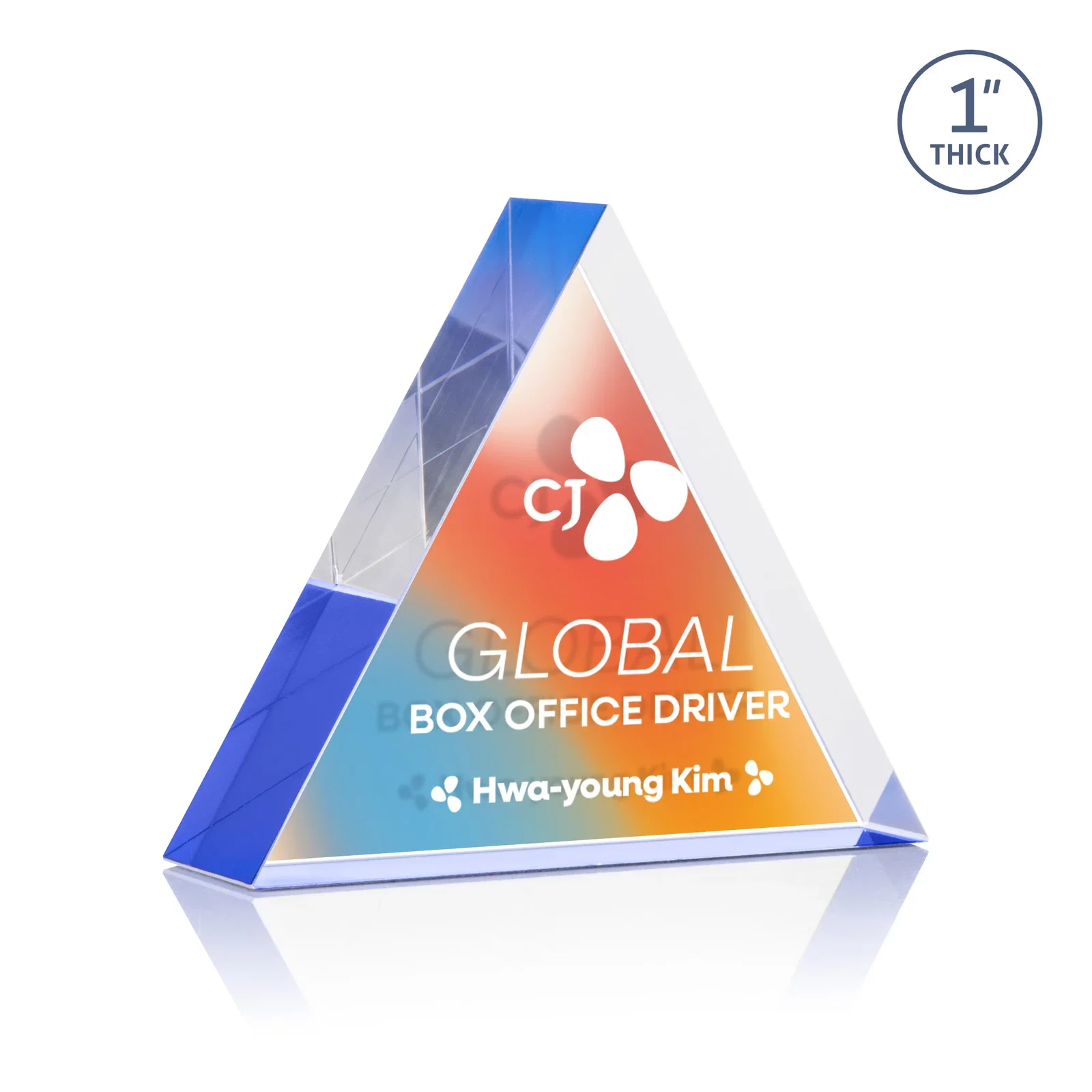 Customized One-Inch-Thick Acrylic Triangle Desk Award for corporate award ceremonies