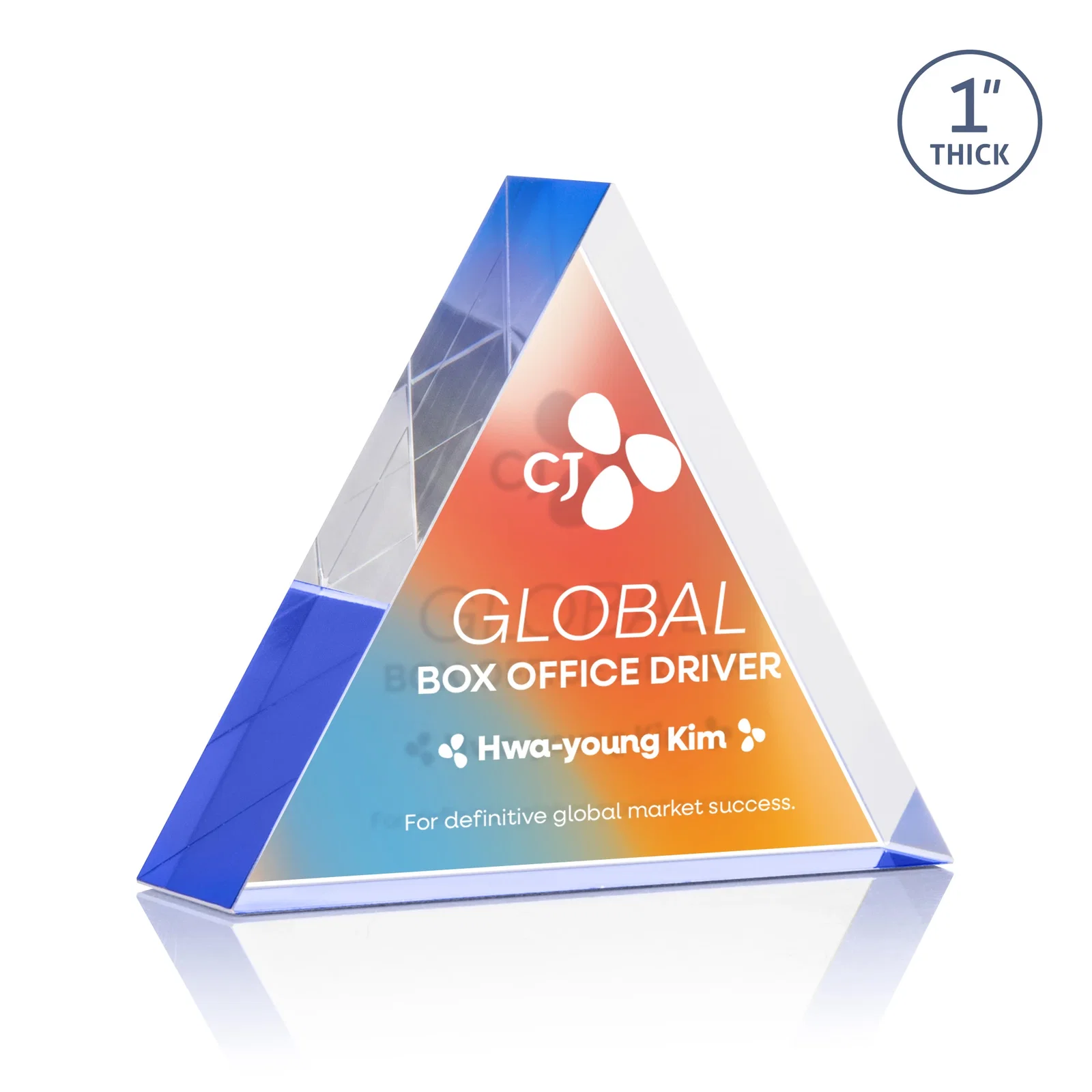 Customized One-Inch-Thick Acrylic Triangle Desk Award for service anniversary gifts