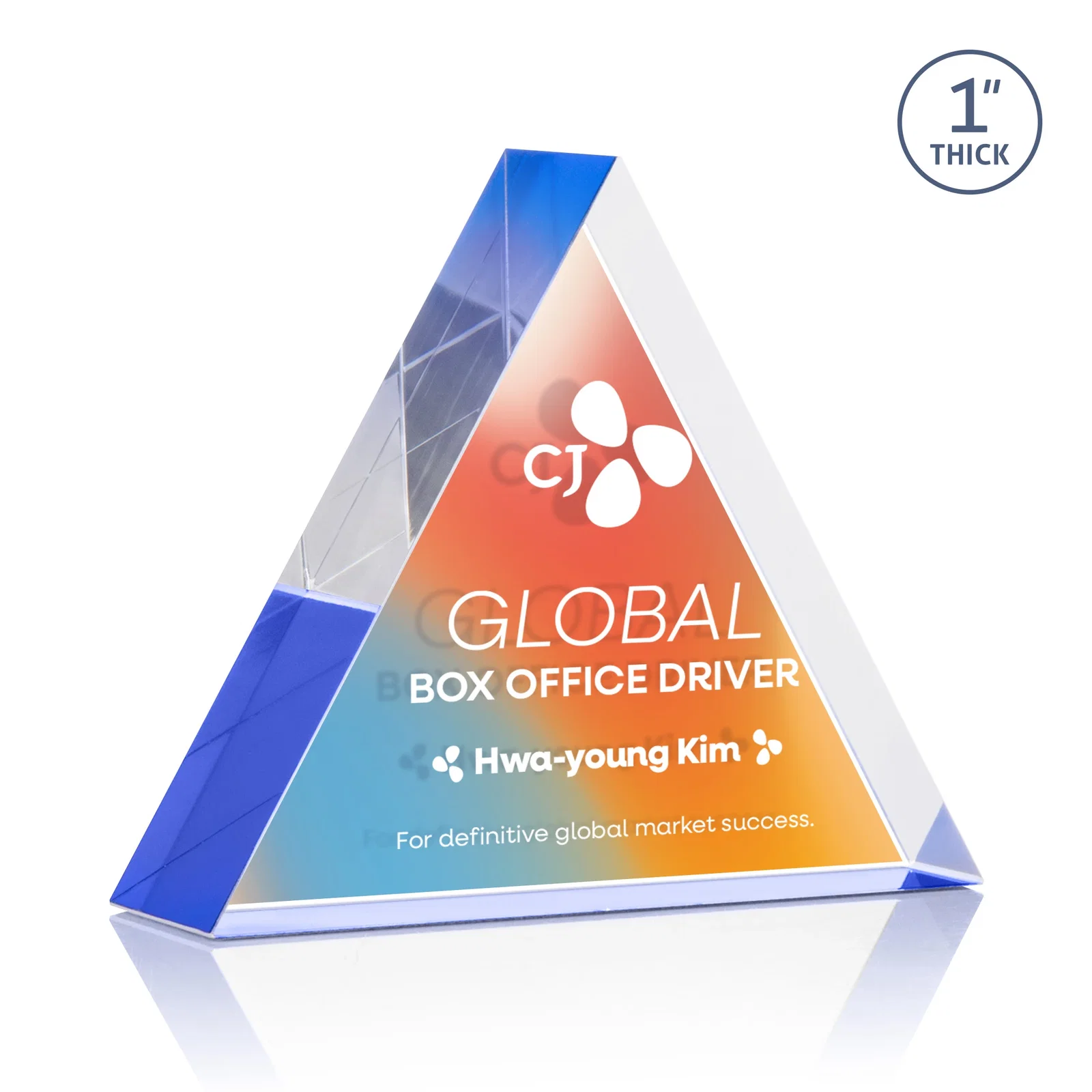 Customized One-Inch-Thick Acrylic Triangle Desk Award for sales achievement awards