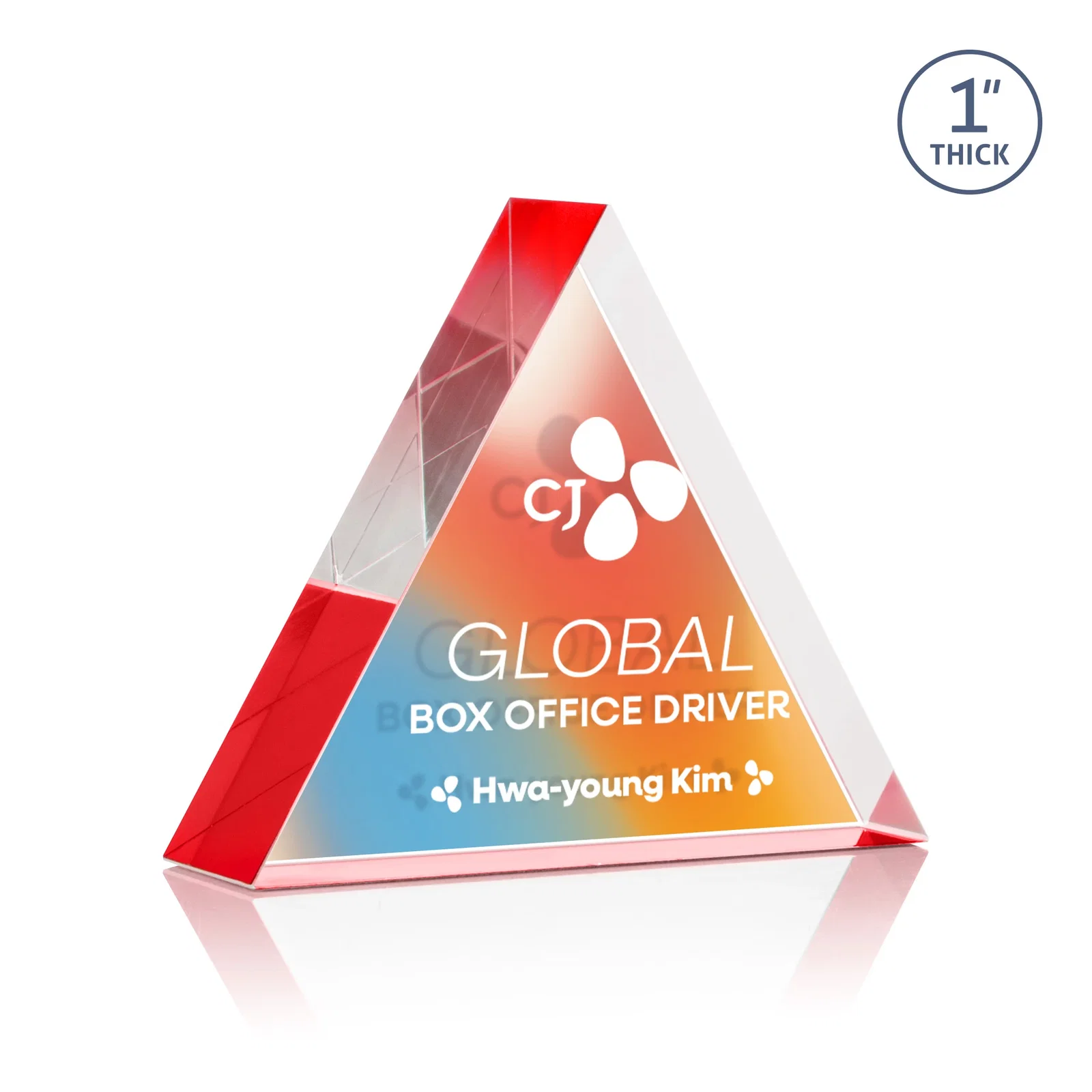 Customized One-Inch-Thick Acrylic Triangle Desk Award for graduation ceremonies