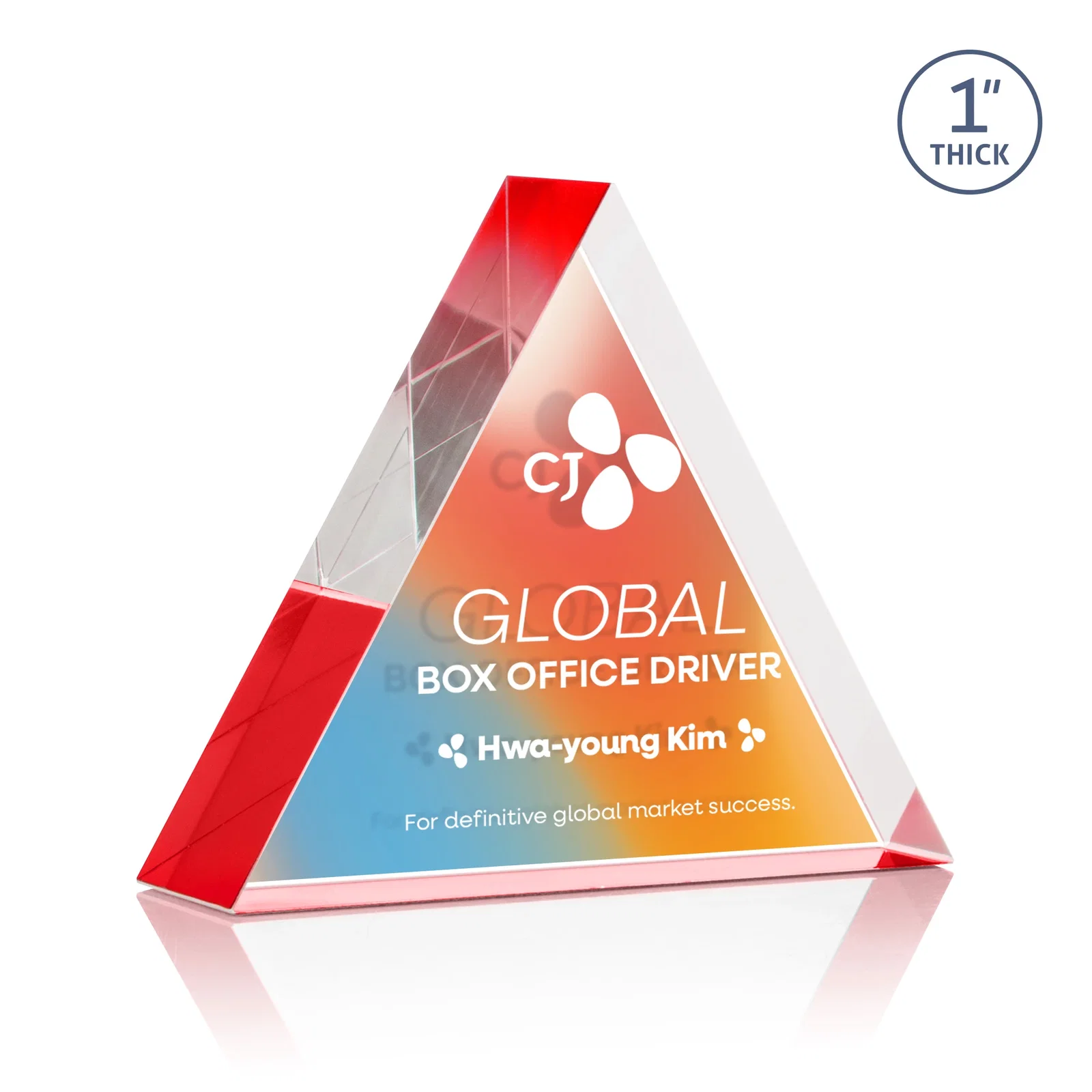 Customized One-Inch-Thick Acrylic Triangle Desk Award for safety achievement programs