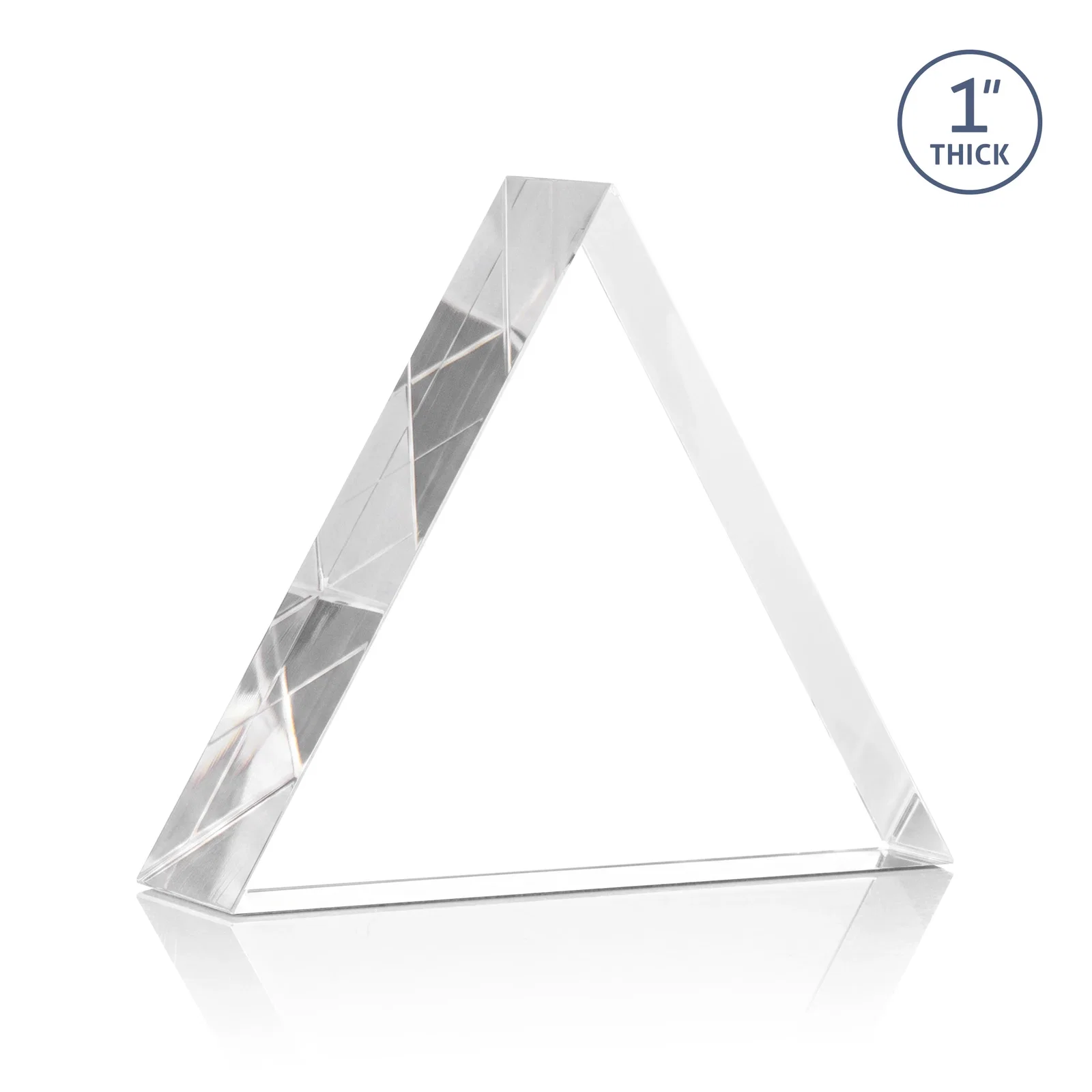 Custom engraved One-Inch-Thick Acrylic Triangle Desk Award for corporate award ceremonies