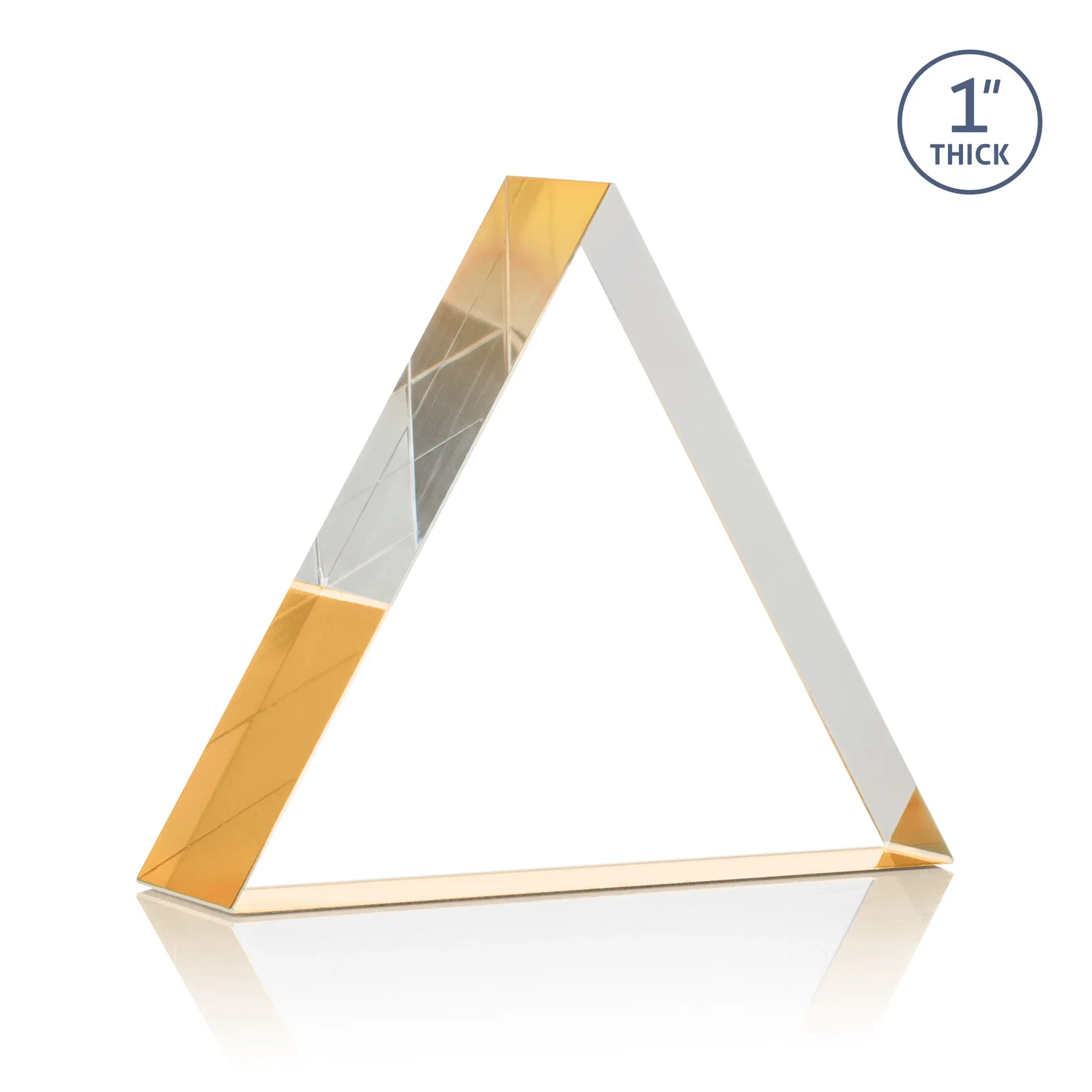 Custom engraved One-Inch-Thick Acrylic Triangle Desk Award for team milestone celebrations