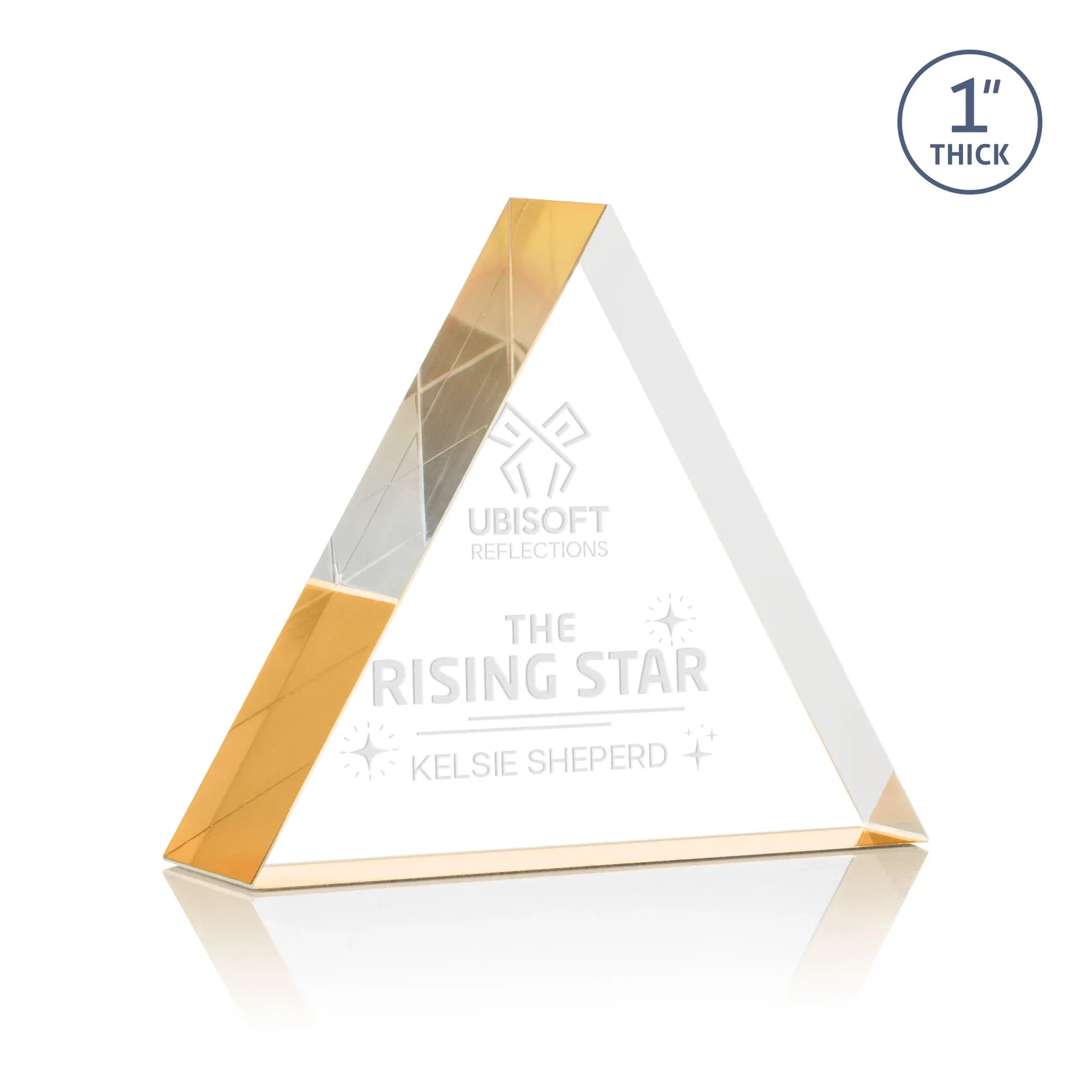 Custom One-Inch-Thick Acrylic Triangle Desk Award for graduation ceremonies