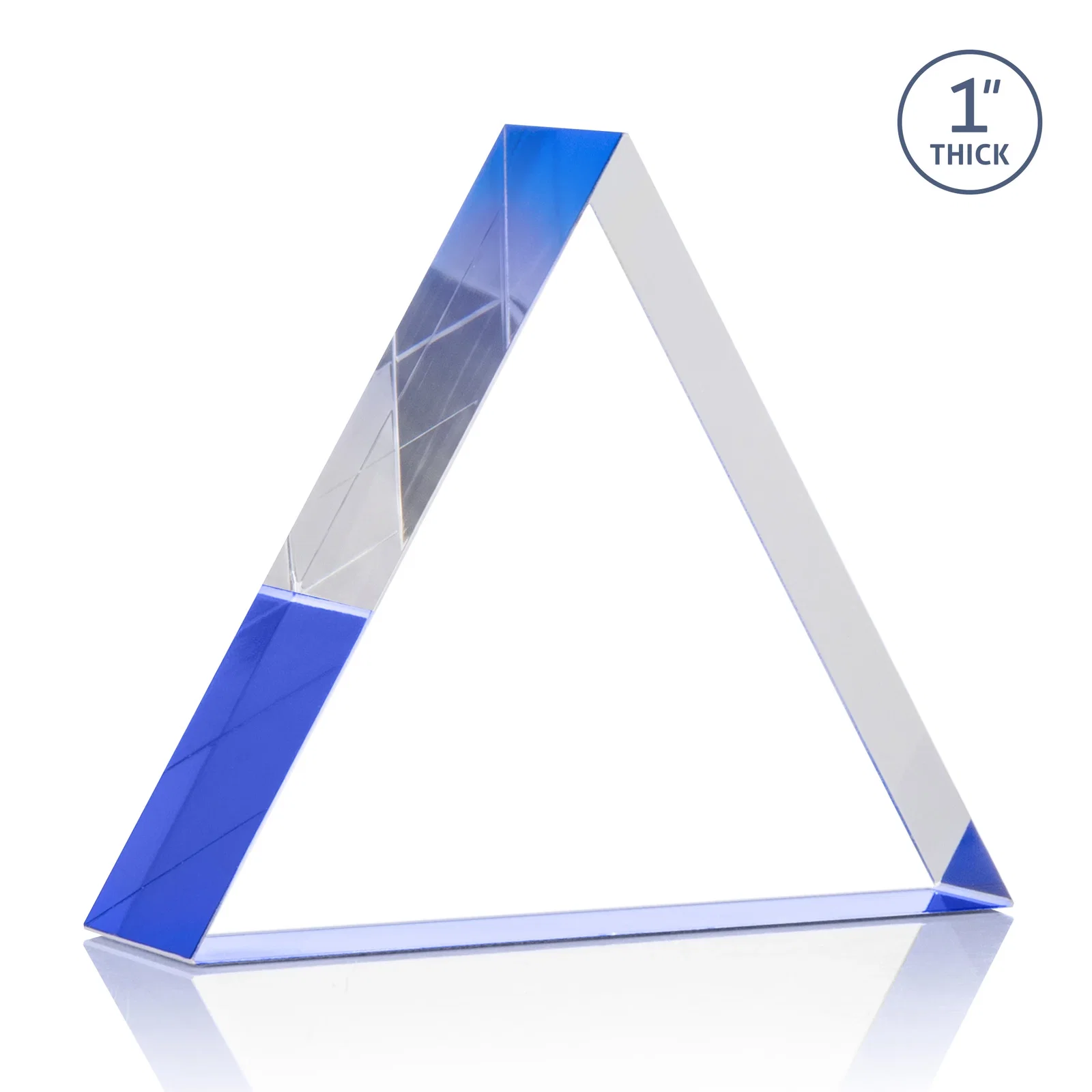 Custom engraved One-Inch-Thick Acrylic Triangle Desk Award for company anniversary events