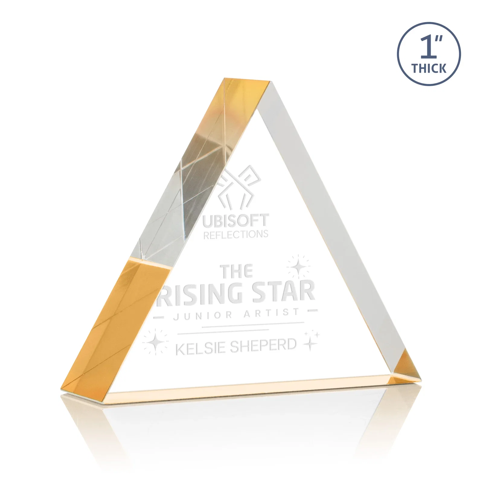 Custom One-Inch-Thick Acrylic Triangle Desk Award for safety achievement programs