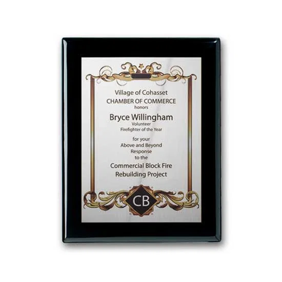 Custom Full Color Silver Plate Plaque on Ebony Piano Finish for employee recognition