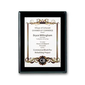 Full Color White Plate Plaque on Ebony Piano Finish