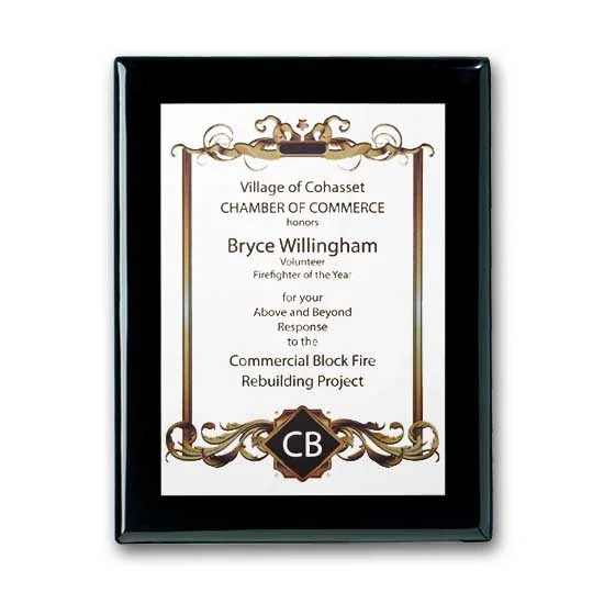 Custom Full Color White Plate Plaque on Ebony Piano Finish for service anniversary gifts