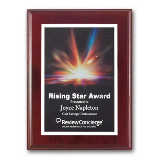 Custom Full Color White Plate Plaque on Mahogany Walnut for sales achievement awards