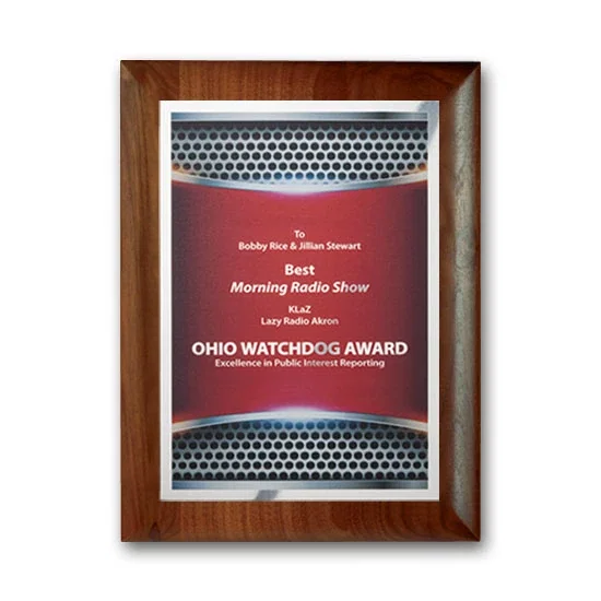 Custom Full Color Silver Plate Plaque on Rolled-Edge Walnut for corporate award ceremonies
