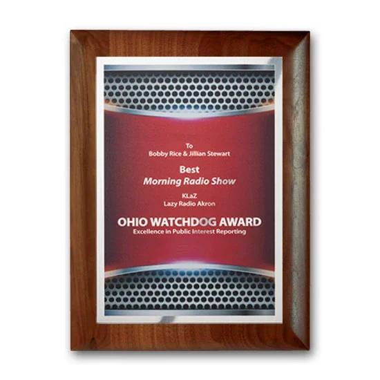 Custom Full Color Silver Plate Plaque on Rolled-Edge Walnut for service anniversary gifts