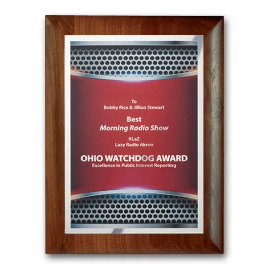 Custom Full Color Silver Plate Plaque on Rolled-Edge Walnut for sales achievement awards