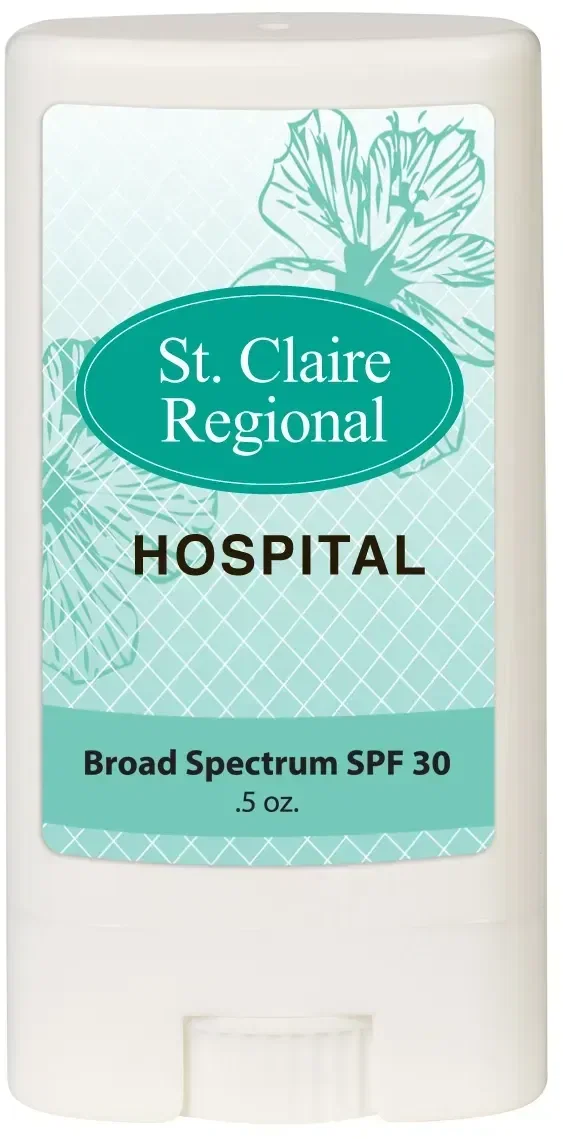 SPF 30 sun protection stick in a slim white tube
