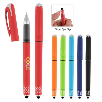 Gel pen topped with a spinner and finished with a stylus