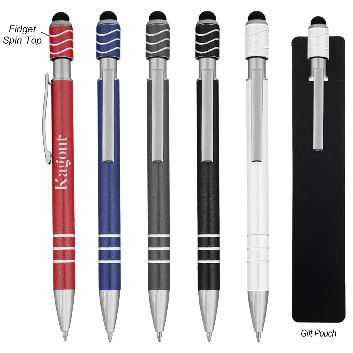Twist action ballpoint pen with a stylus tip and metallic finish