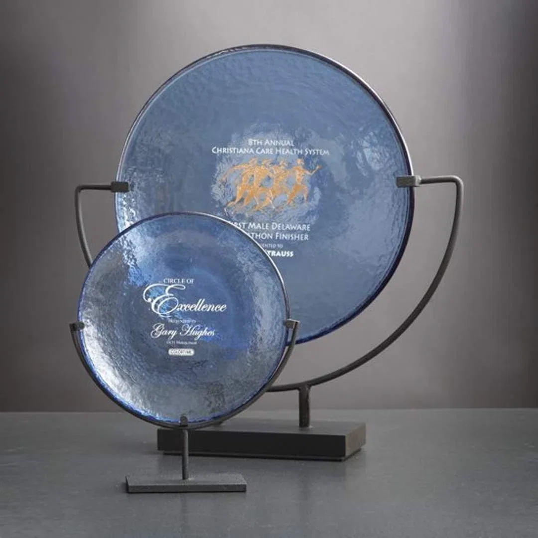 Custom Glass Round Plate Award Cut From a Single Rolled Sheet for service anniversary gifts
